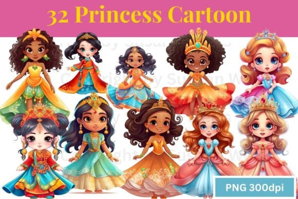 32 Princess Cartoon Sticker Pack 705: Elevating Modern Digital Crafts