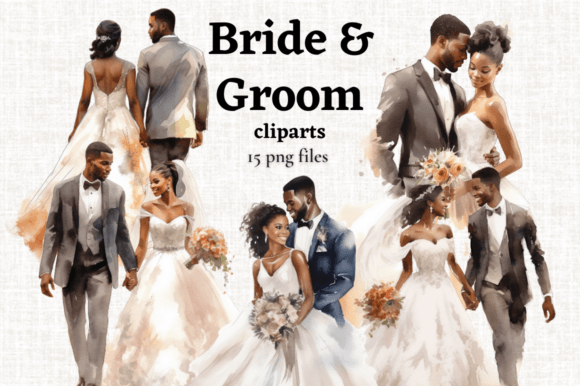 Celebrating Love and Unity with African American Bride and Groom 15 PNGs