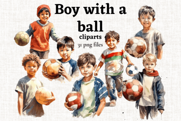 Cute Boy with Ball Clipart Set 31 PNGs
