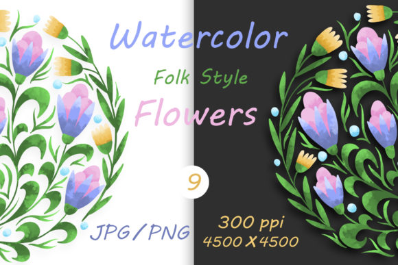 Flowers in Folk Style and Hand Drawn 09
