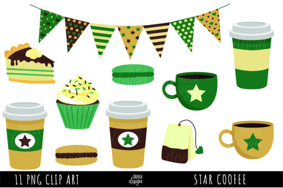 Green Coffee, Coffee Mug Clipart Set