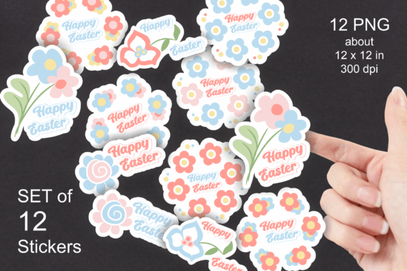 Happy Easter Sticker Set of 12 PNG Files