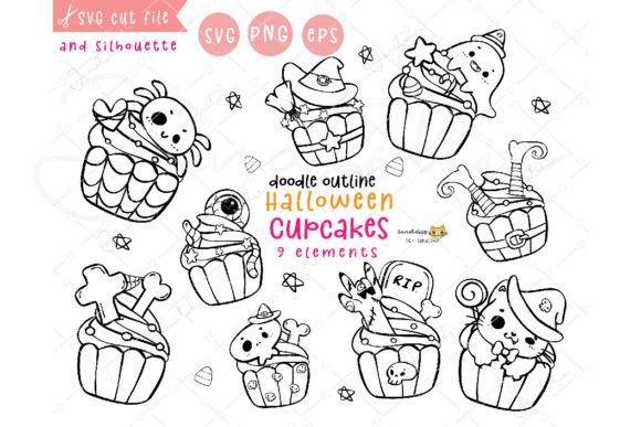 Kawaii Halloween Cupcake Outline SVG: A Practical Asset for Digital Crafting