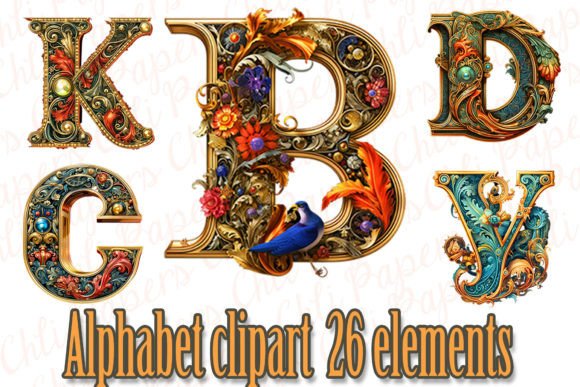Medieval Alphabet Clipart: Illuminated