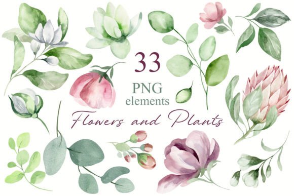 Revitalizing Digital Branding with the Watercolor Set of FLOWERS and PLANTS