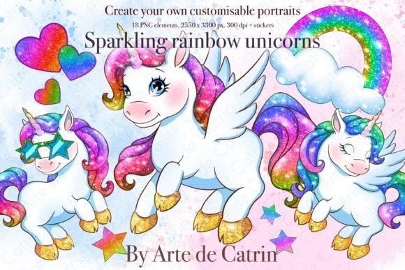 Sparkling Rainbow Unicorns Clipart: A Versatile Asset for Creative Projects