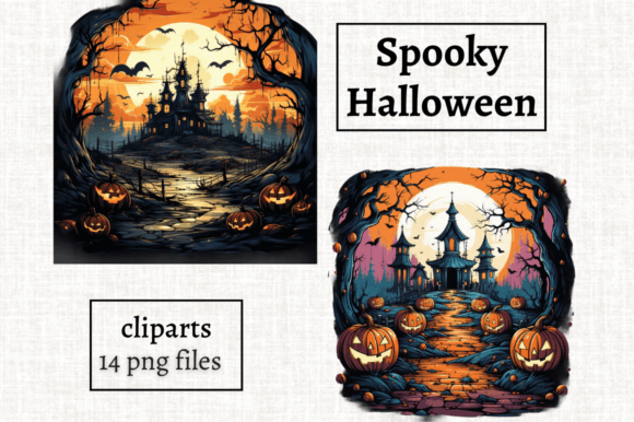 Spooky Halloween Scene Clipart 14 PNGs: A Creative Toolkit for Designers