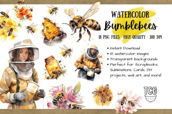 Watercolor Bumblebee Honey Bee Clipart