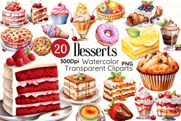 Watercolor Desserts Sublimation Cliparts: Elevate Your Creative Projects