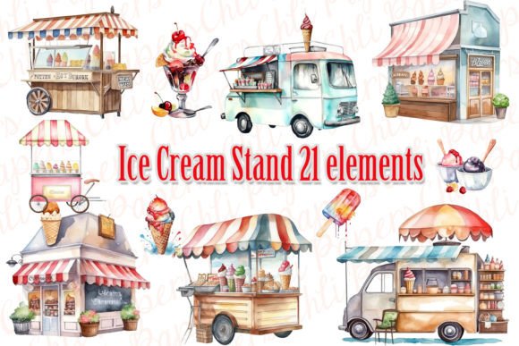 Watercolor Ice Cream Stand Clipart: Elevating Your Creative Projects with High-Quality Digital Assets