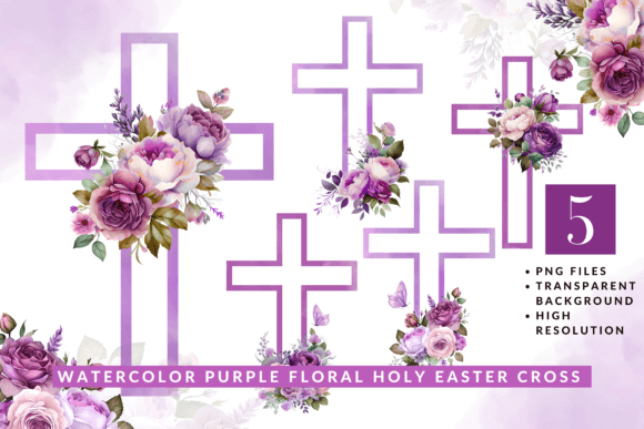 Watercolor Purple Floral Easter Cross: A Versatile Design Element for Spring Creations